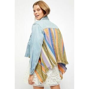 Free People We The Free Denim Jacket In The Sun Blanket Back Fringe Boho M
